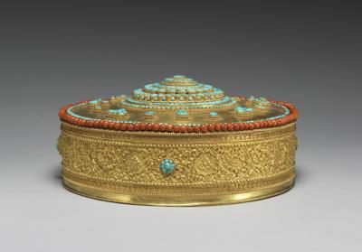 图片[3]-Tibetan gold Mandala with Tibetuoise and coral inlay in a leather case, made in Tibet, Shunzhi reign (1644-1661), Qing dynasty-China Archive